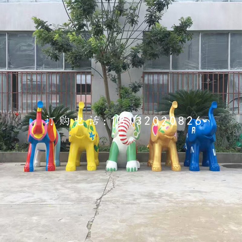 玻璃鋼彩繪大象，商場美陳雕塑 (1)