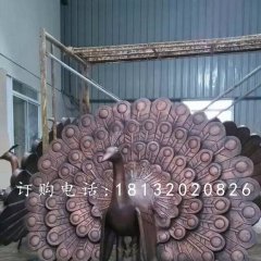 孔雀開屏銅雕，公園動物銅雕