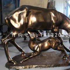 母子鹿雕塑，玻璃鋼仿銅動(dòng)物雕塑