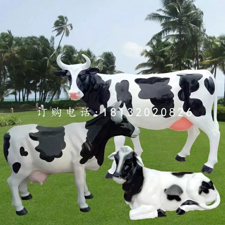 玻璃鋼奶牛雕塑，仿真動物雕塑 (2)