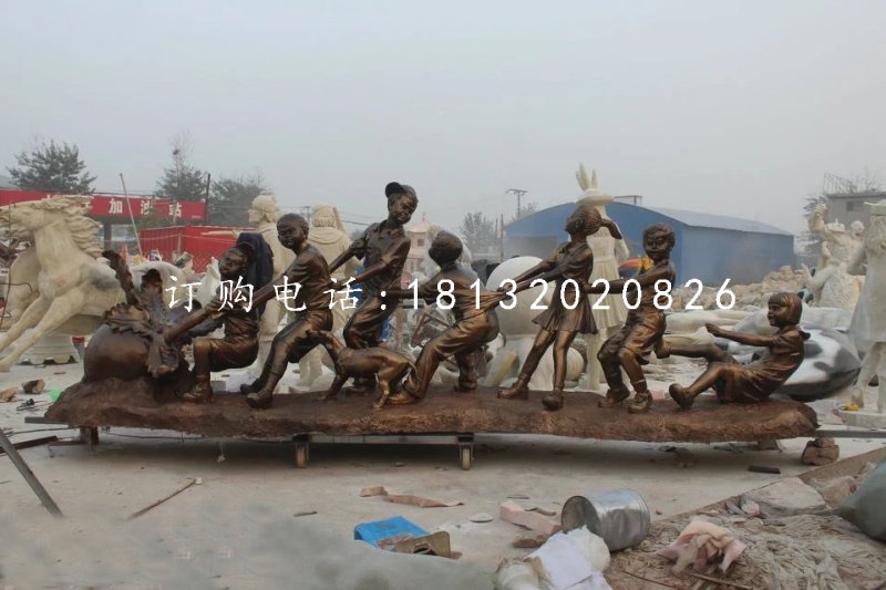 拔蘿卜雕塑，玻璃鋼仿銅小品雕塑