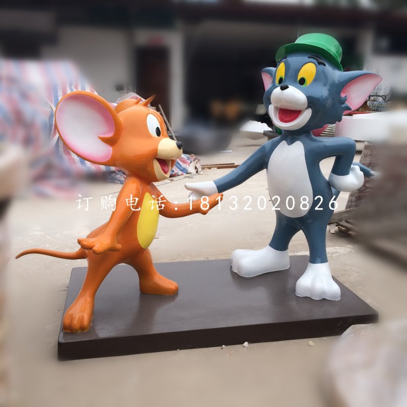 湯姆貓杰瑞鼠雕塑，卡通玻璃鋼雕塑