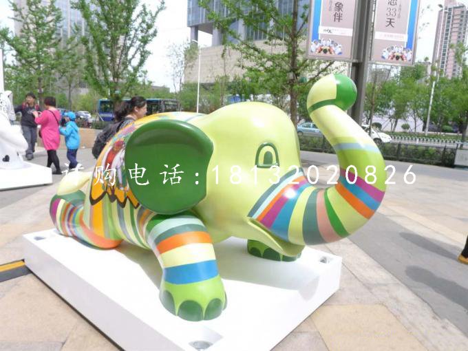 玻璃鋼彩繪動物，小象雕塑