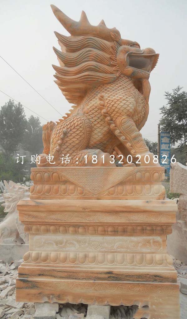 晚霞紅麒麟雕塑，廣場(chǎng)石雕神獸