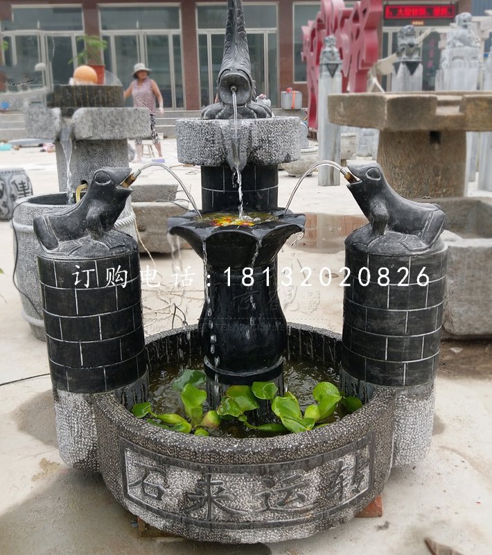 石來(lái)遠(yuǎn)轉(zhuǎn)石雕，青石流水?dāng)[件