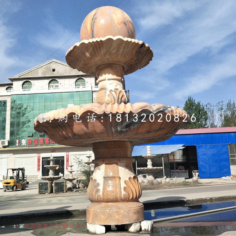 晚霞紅風水球噴泉，雙層風水球雕塑