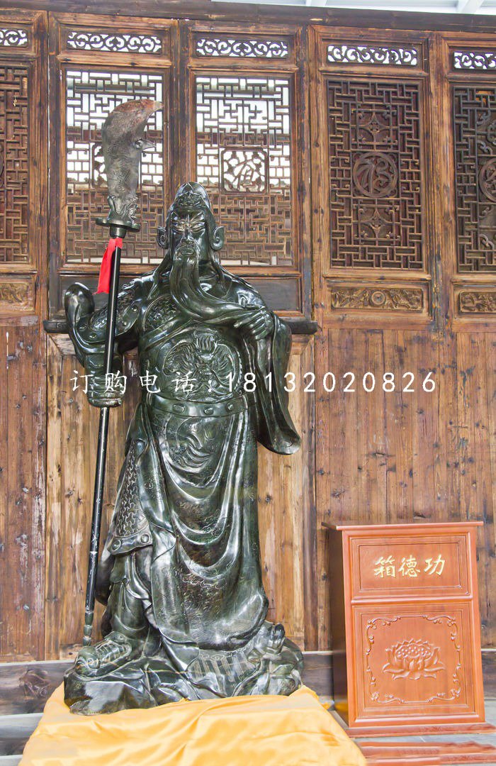 立式關公石雕，大理石關公