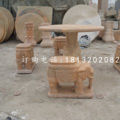 象凳石雕，晚霞紅桌椅