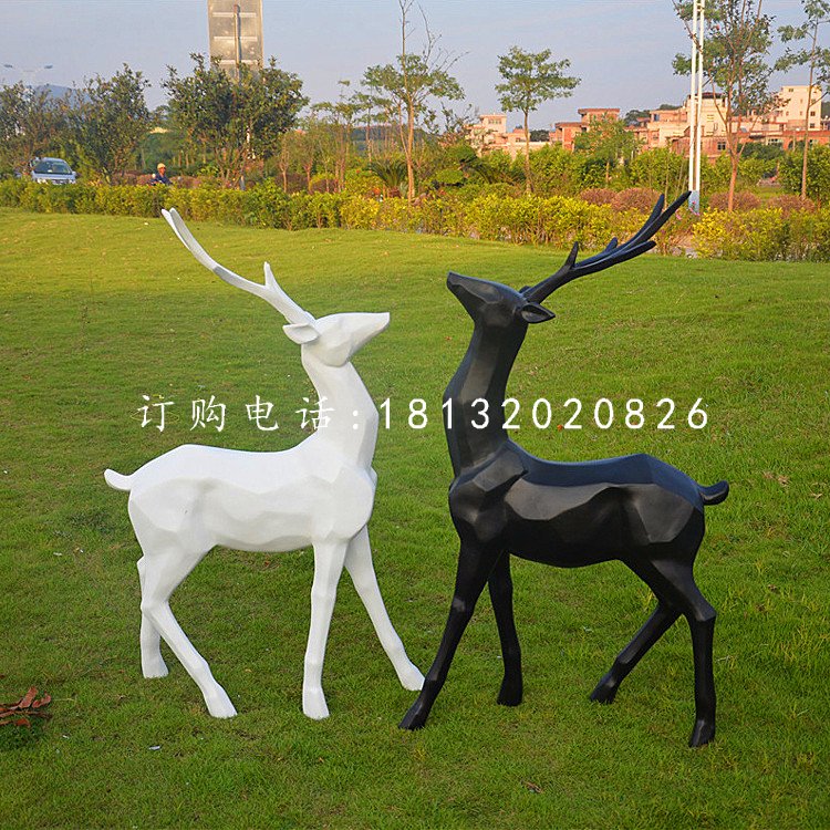 玻璃鋼抽象幾何鹿，公園抽象動物雕塑 (12)