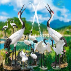 玻璃鋼噴水的仙鶴，仿真動物雕塑