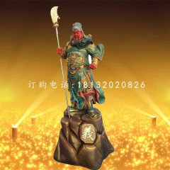 彩繪關(guān)公雕塑，玻璃鋼武財(cái)神雕塑