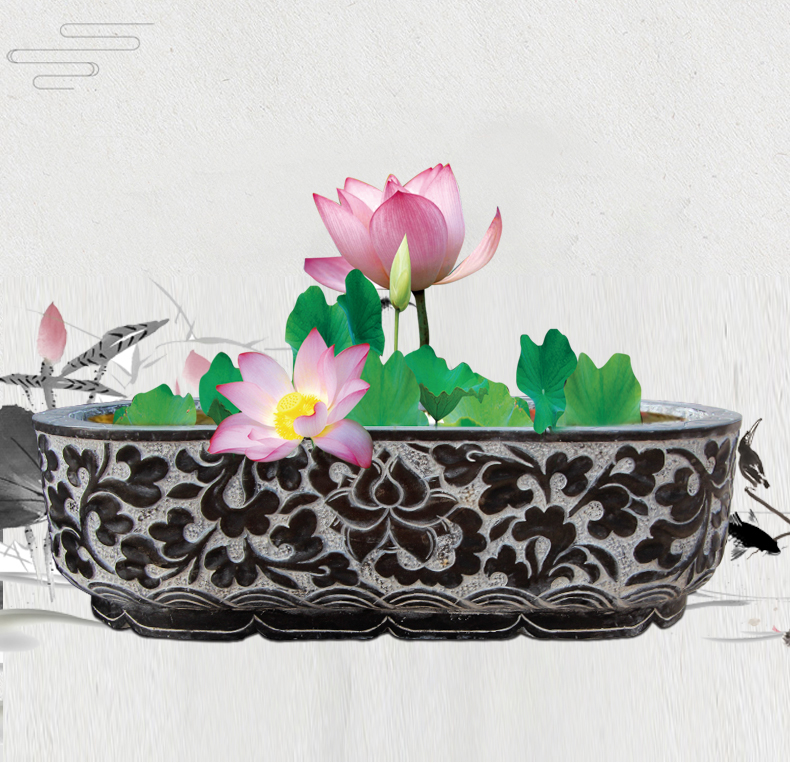 公園景觀石雕，荷花石浮雕魚(yú)缸