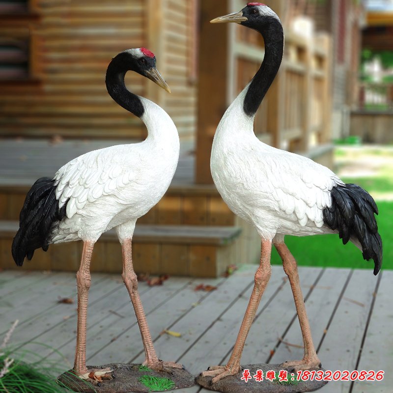 仿真白鷺仙鶴室外景觀雕塑，玻璃鋼仿真動物雕塑[1]