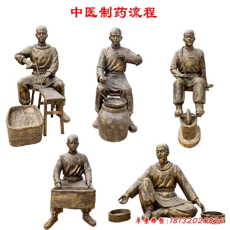 中醫制藥流程人物銅雕