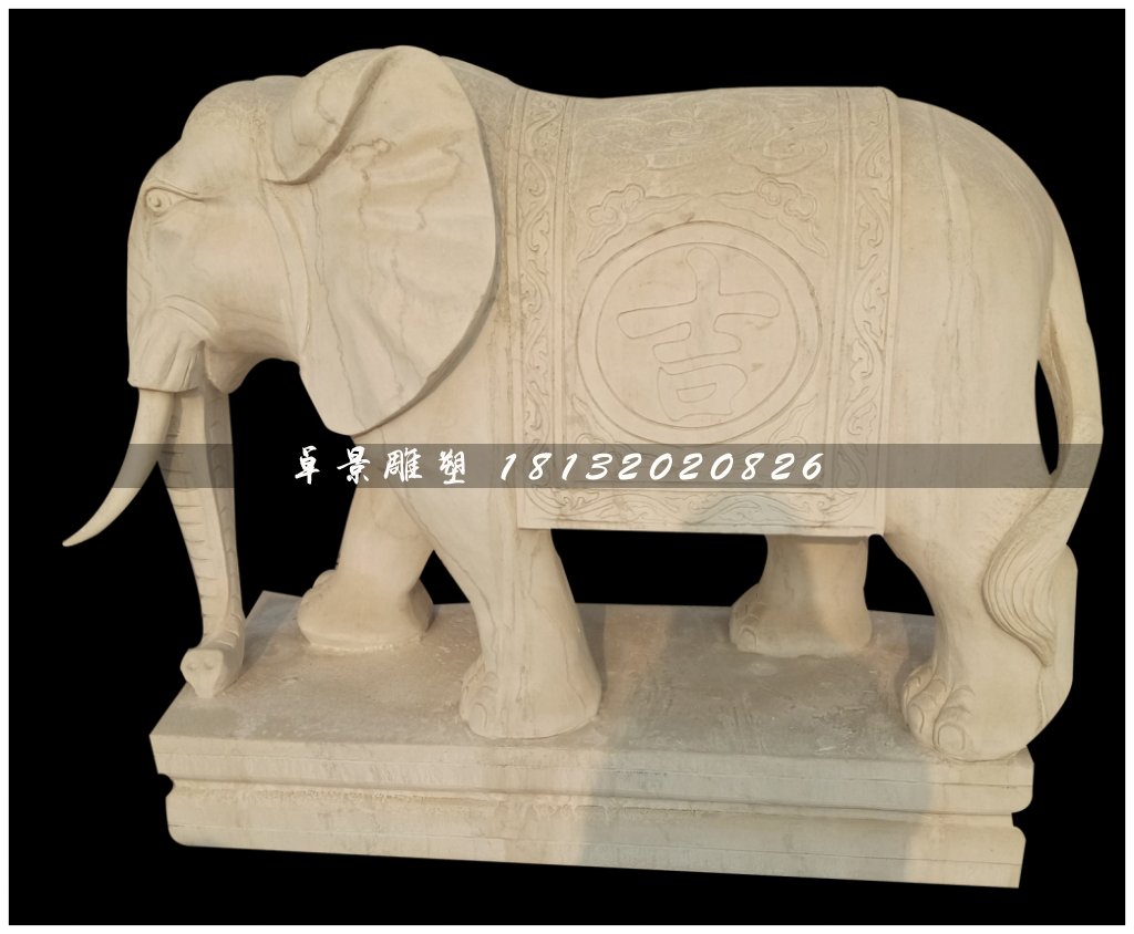 大象石雕，大理石如意象