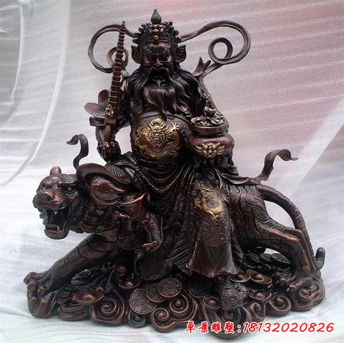 銅財神雕塑，財神騎虎銅雕