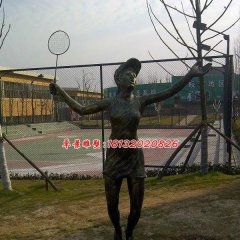 玻璃鋼打羽毛球雕塑，玻璃鋼仿銅人物雕塑