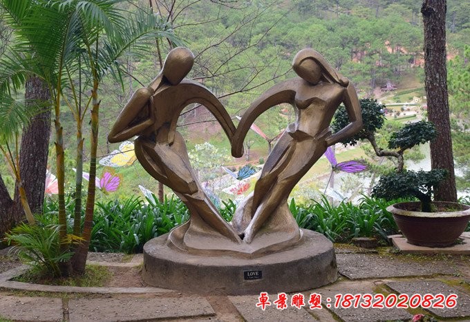 抽象人物銅雕，抽象情侶銅雕