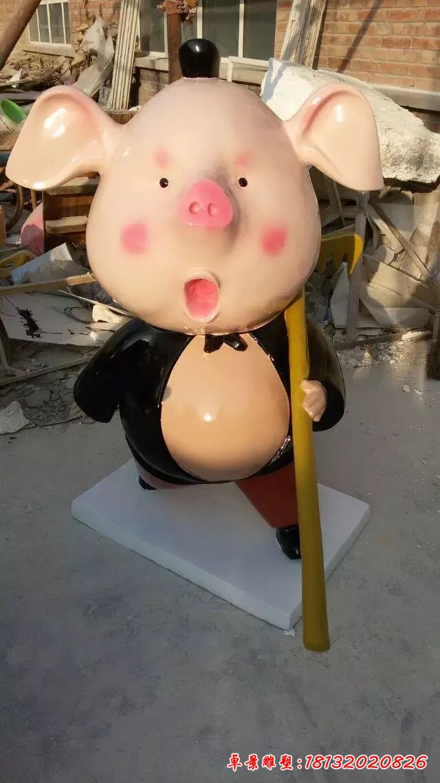 卡通豬八戒雕塑，玻璃鋼卡通動物雕塑