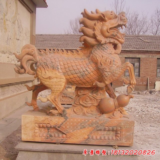 晚霞紅麒麟石雕招財(cái)動(dòng)物石雕