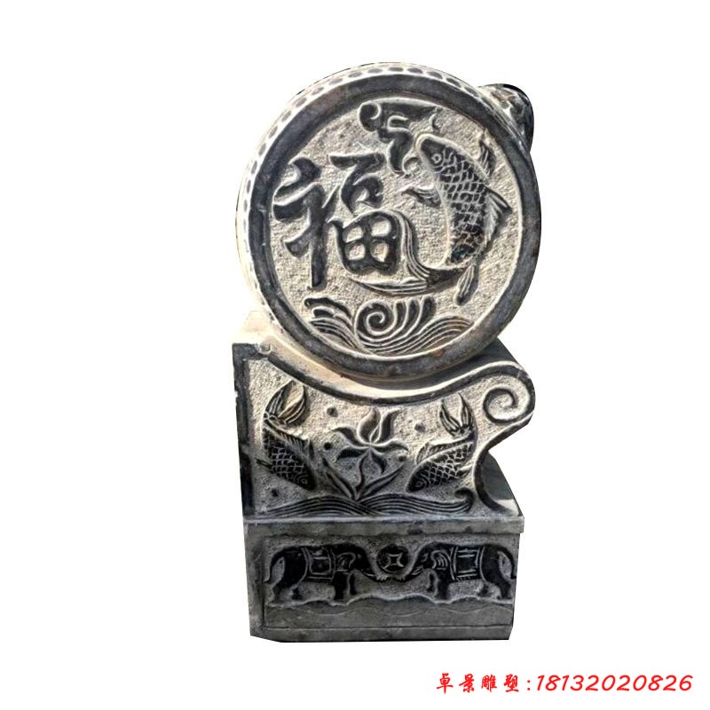青石仿古福魚浮雕門墩