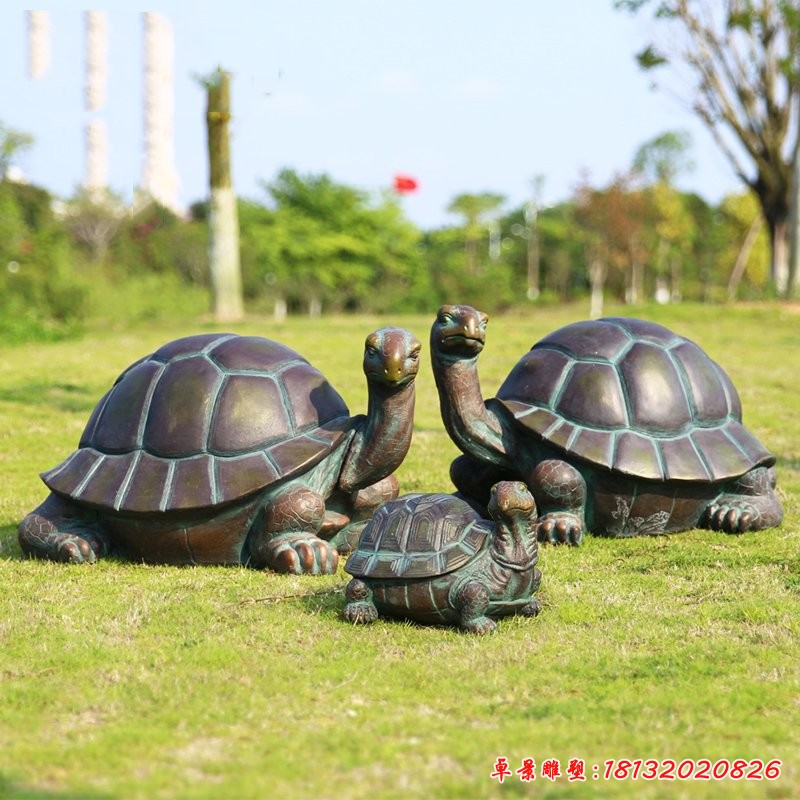 烏龜一家三口雕塑玻璃鋼仿銅動物