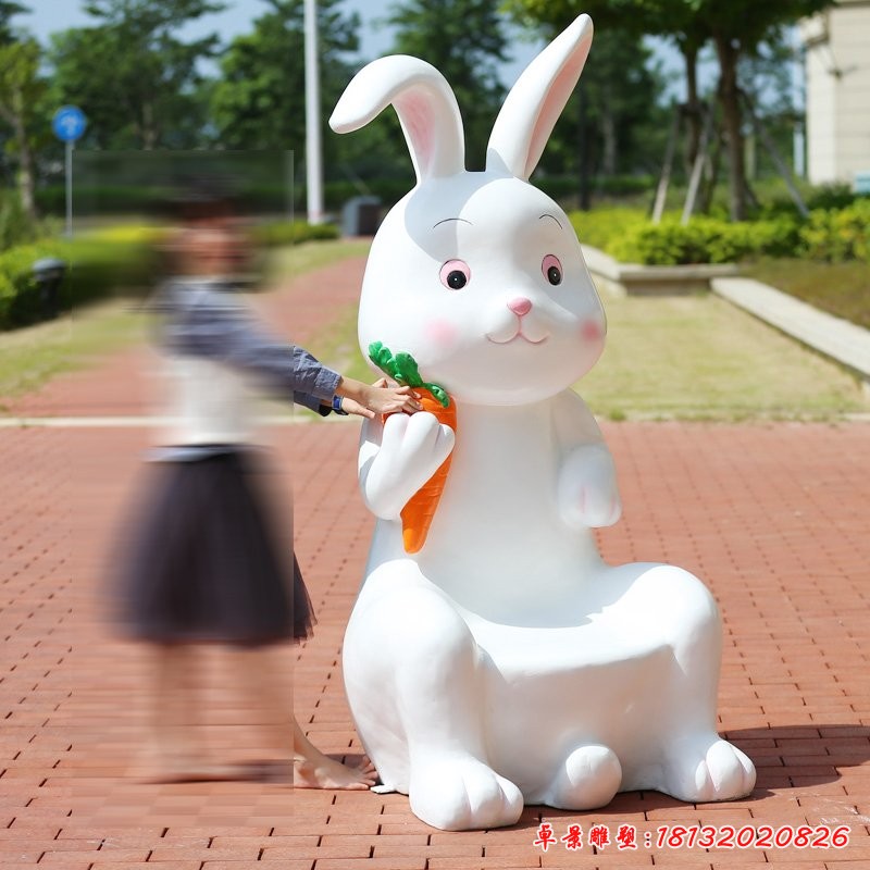 小兔子座椅雕塑，玻璃鋼卡通動物座椅