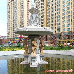 石雕小區人物噴泉景觀雕塑