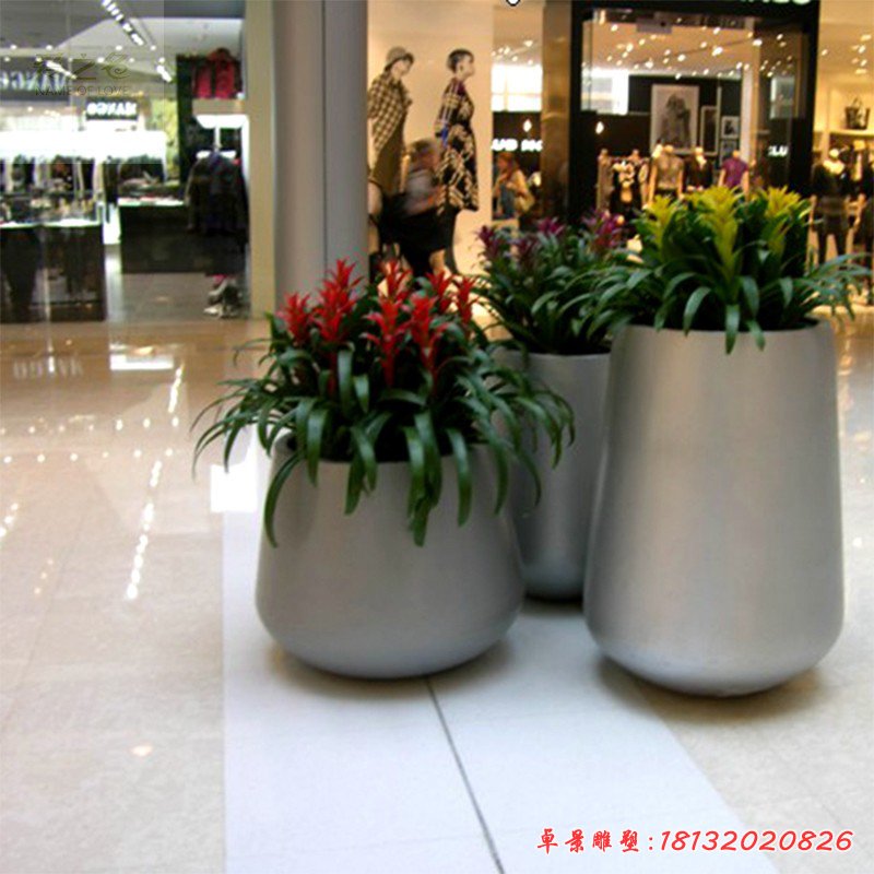 商場景觀雕塑，不銹鋼花盆雕塑
