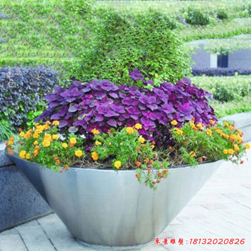 公園景觀雕塑，不銹鋼花盆雕塑 (2)