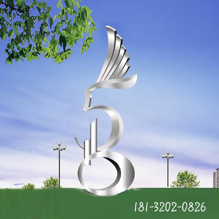 不銹鋼抽象數字鳳凰雕塑