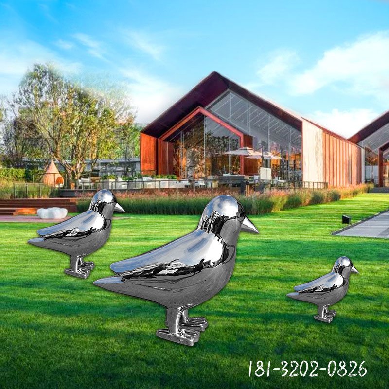 不銹鋼動物鏡面鴿子雕塑 (2)