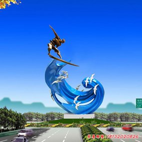 不銹鋼沖浪人物雕塑