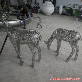 亮光不銹鋼鏤空鹿雕塑