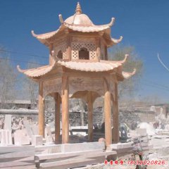 晚霞紅涼亭石雕